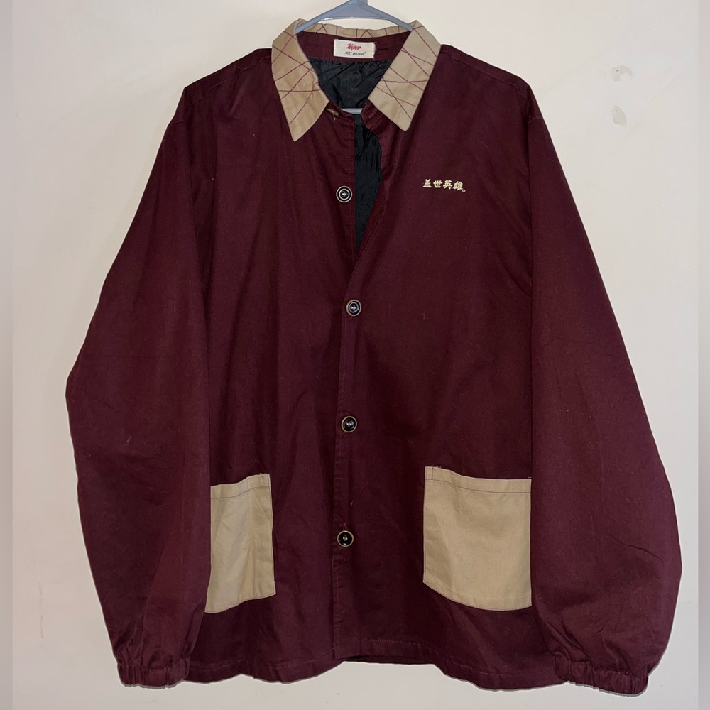 Mr. Donoo Oysa Maroon Shirt Jacket Samurai Graphic Long Sleeve, Size XL Men's